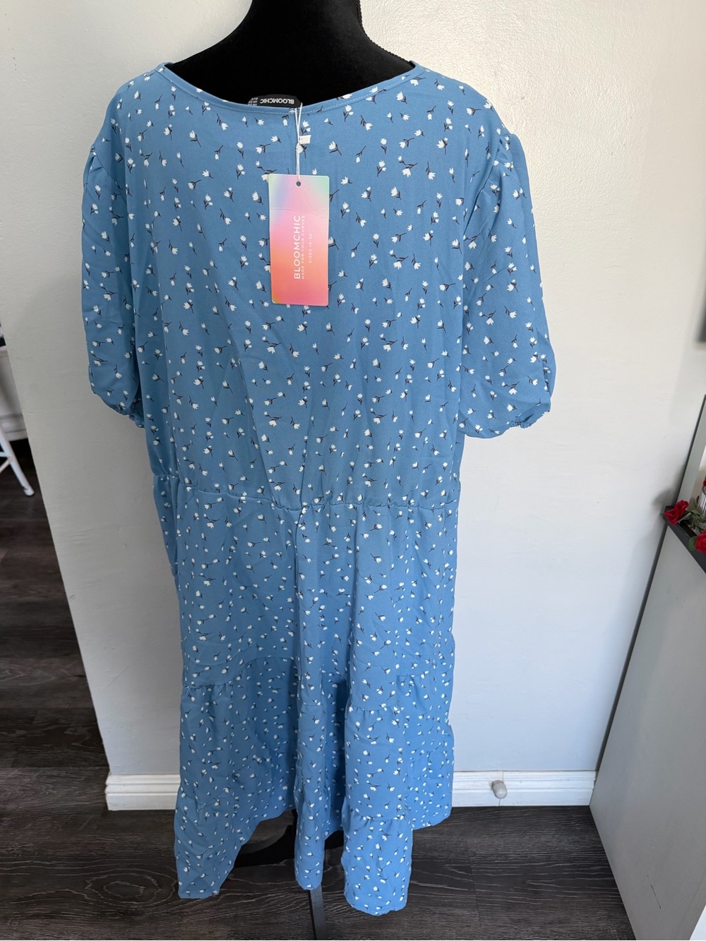 Light Blue Floral V-Neck Tiered Midi Dress 3XL #349 - Picture 4 of 4